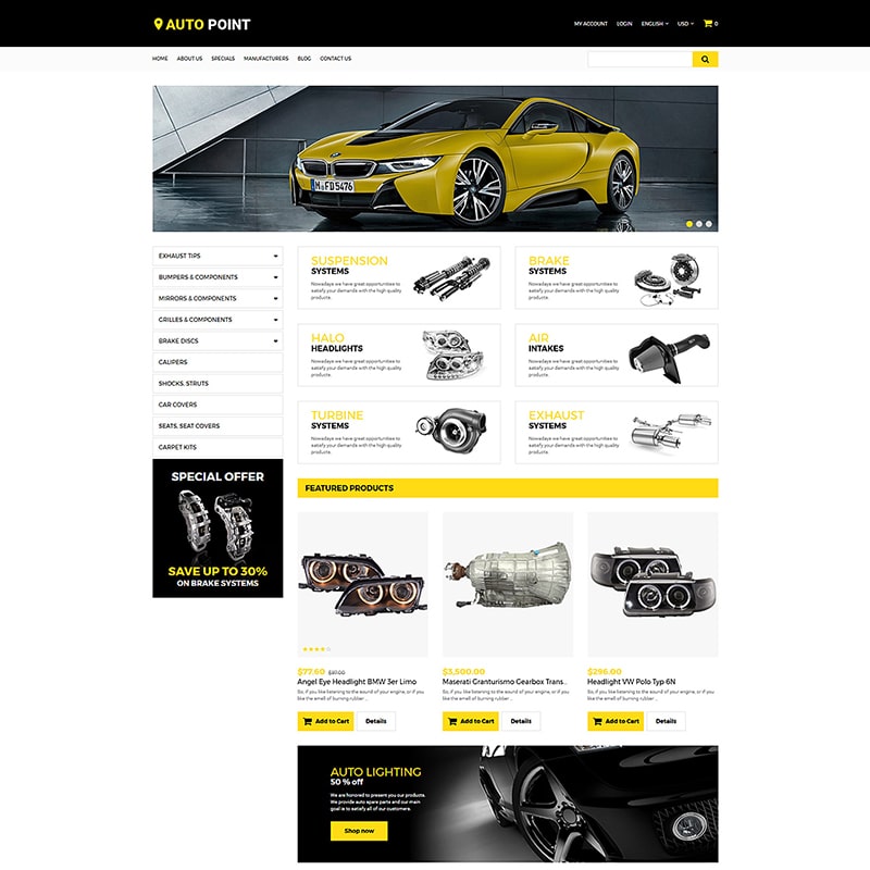 Адаптивный OpenCart шаблон сайта автомобильных запчастей