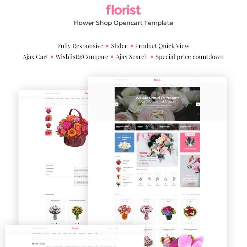 OpenCart шаблон Flower Shop Responsive