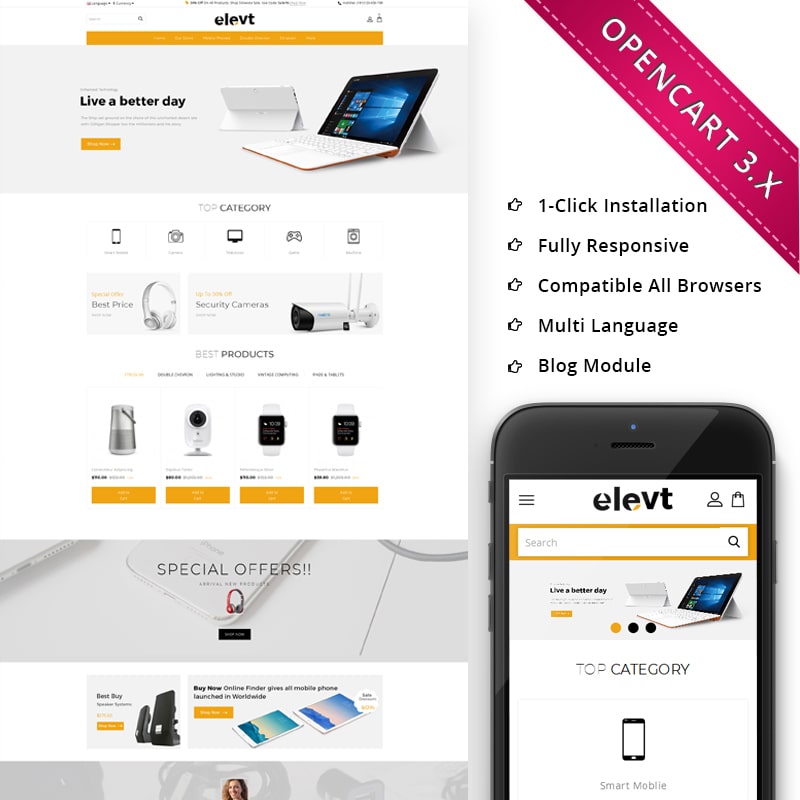 OpenCart шаблон Elevt Electronic Store - Responsive