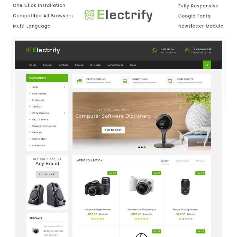OpenCart шаблон Electrify Store