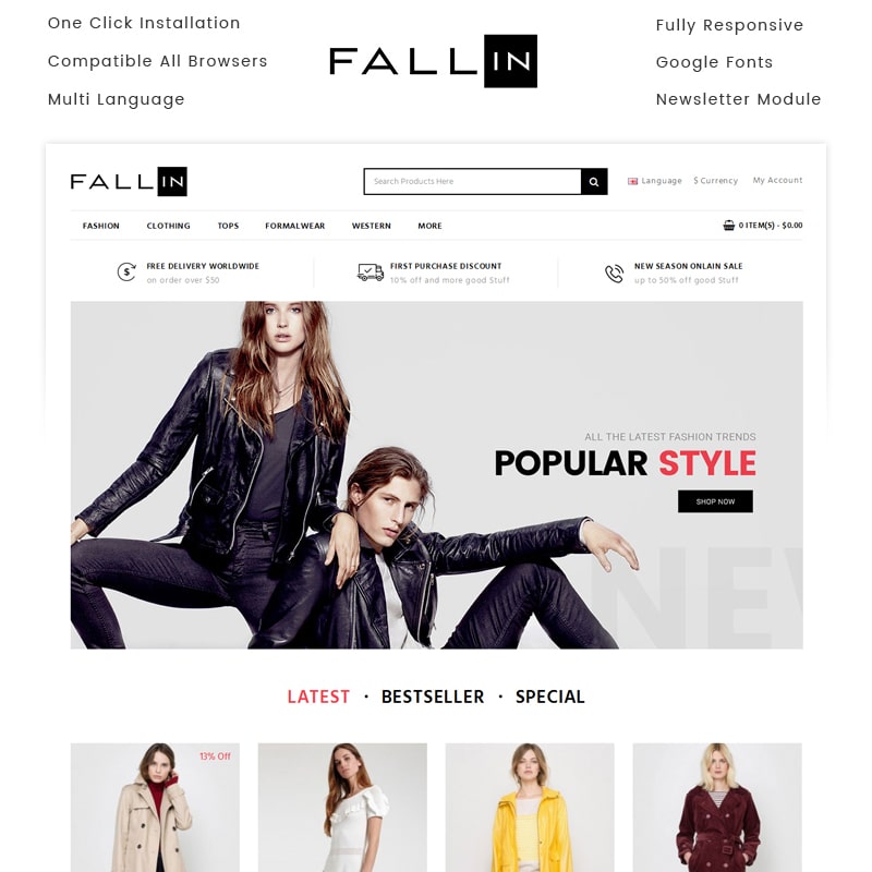 OpenCart шаблон Fallin - Fashion Store