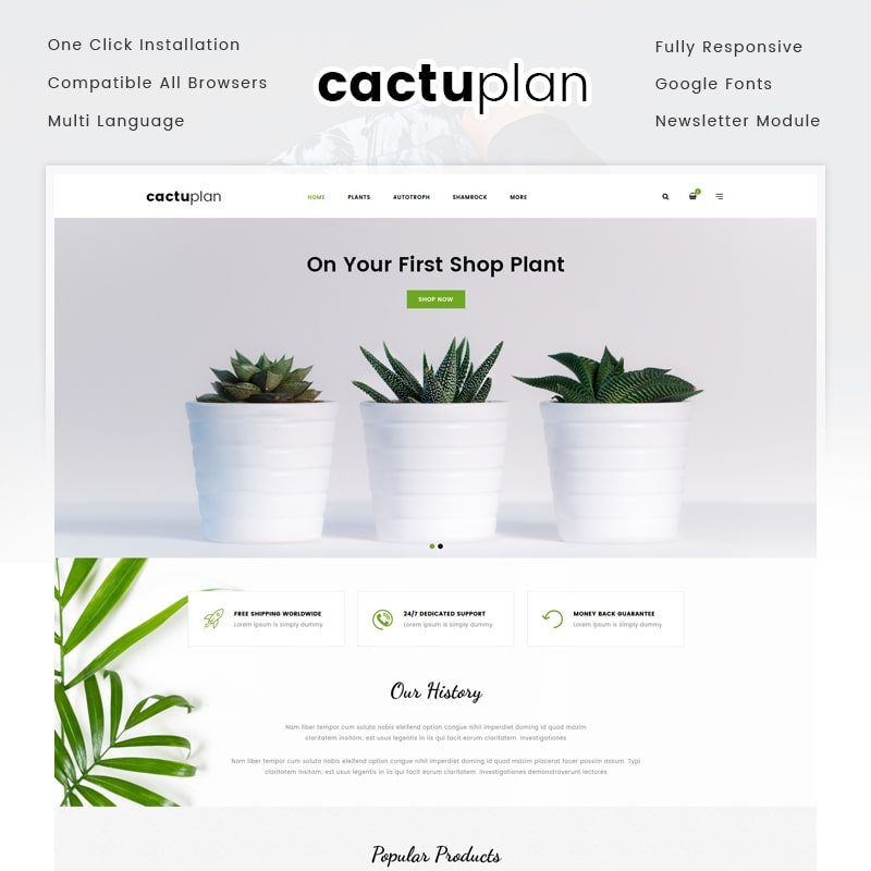 OpenCart шаблон Cactuplan Plant Store