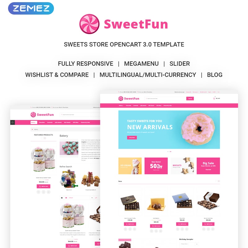 OpenCart шаблон SweetFun - Minimalistic Sweets Online Store