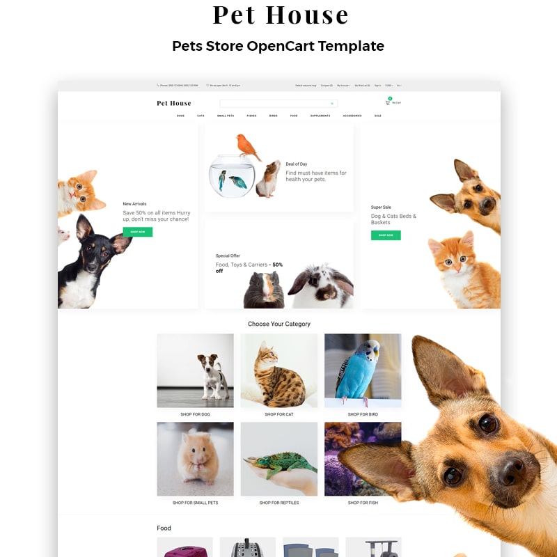 OpenCart шаблон Pet House - Pet Shop eCommerce Modern