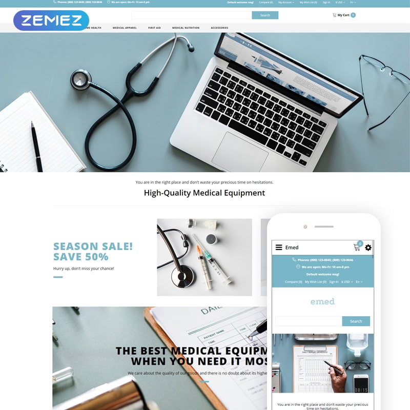 OpenCart шаблон Emed - Medical Equipment Multipage Clean