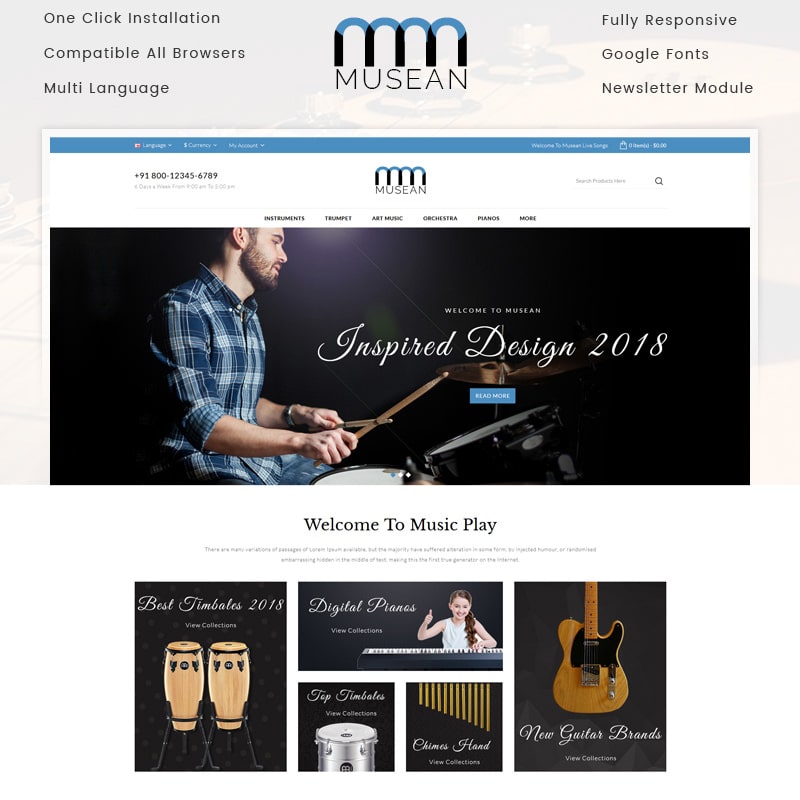 OpenCart шаблон Musean - Musical Store