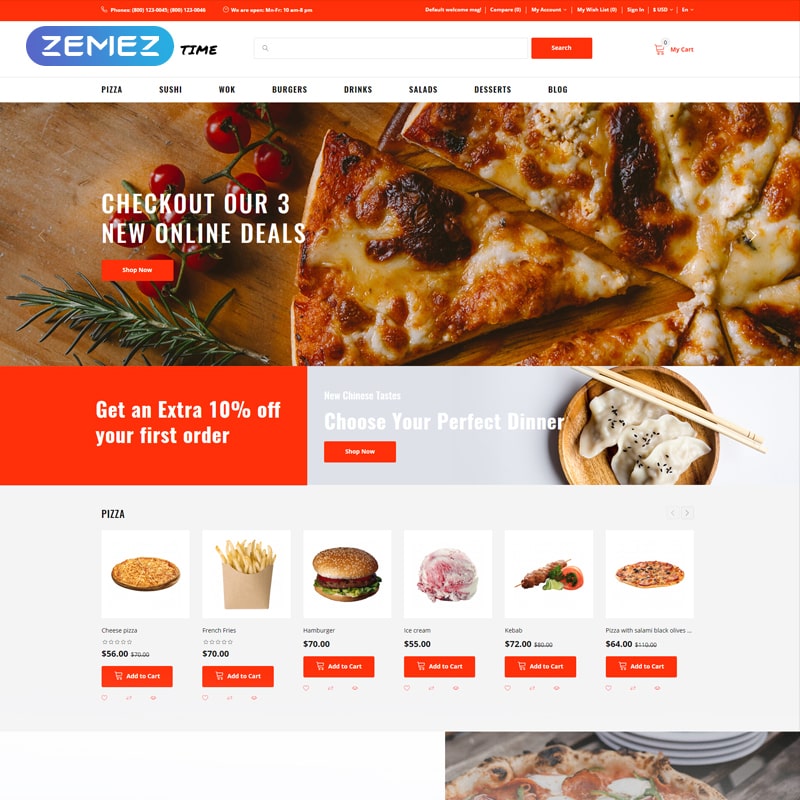 OpenCart шаблон Yammy Time - Food Delivery Store Modern