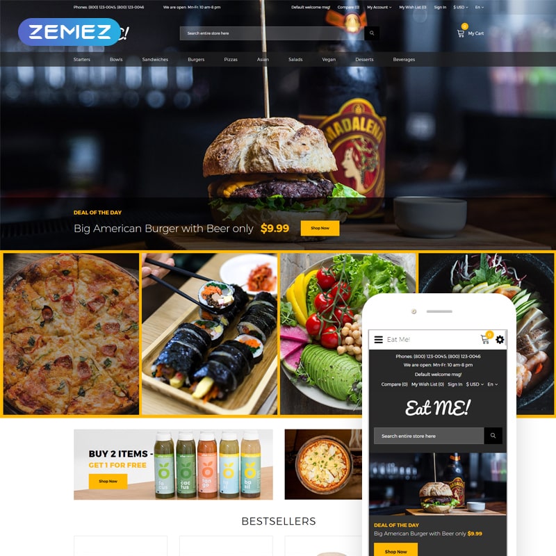 OpenCart шаблон Eat Me - Cafe and Restaurant Creative