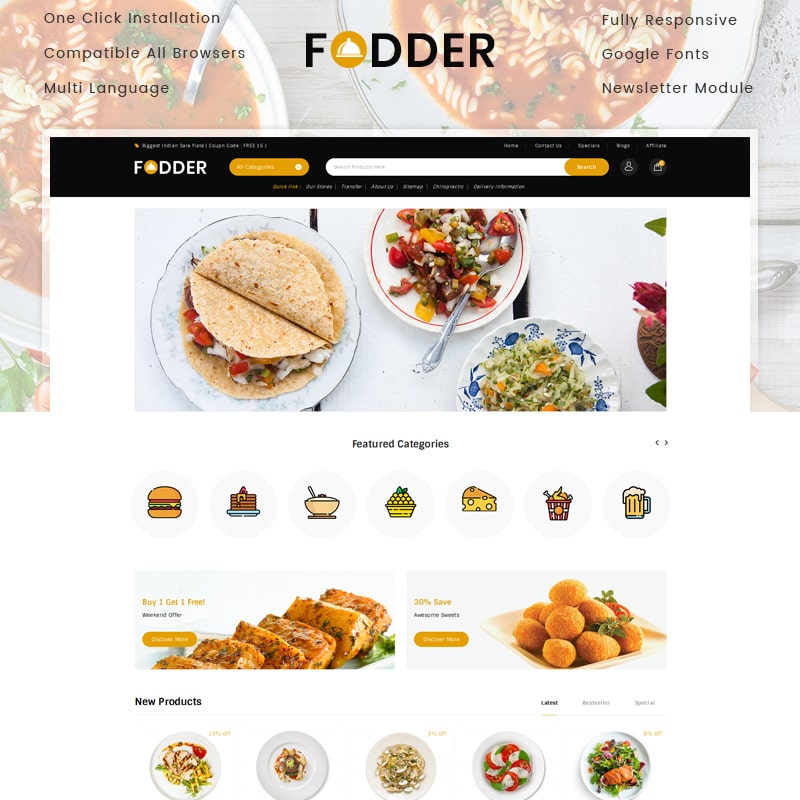 OpenCart шаблон Fodder Restaurant Store