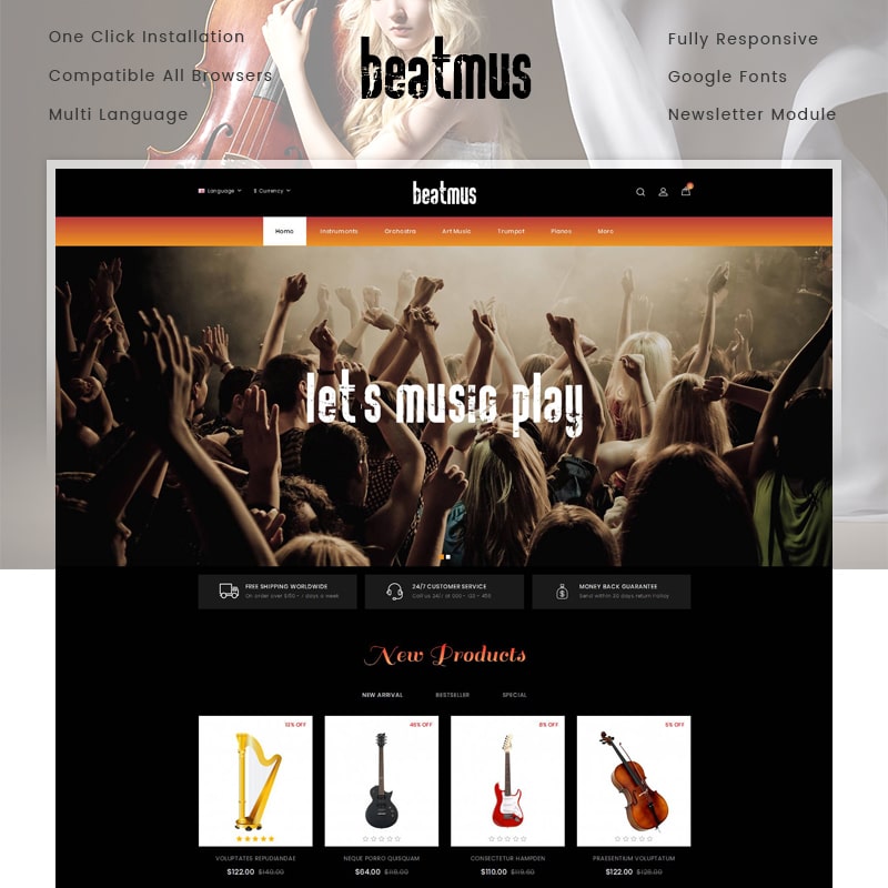 OpenCart шаблон Beatmus - Musical Instrument Store