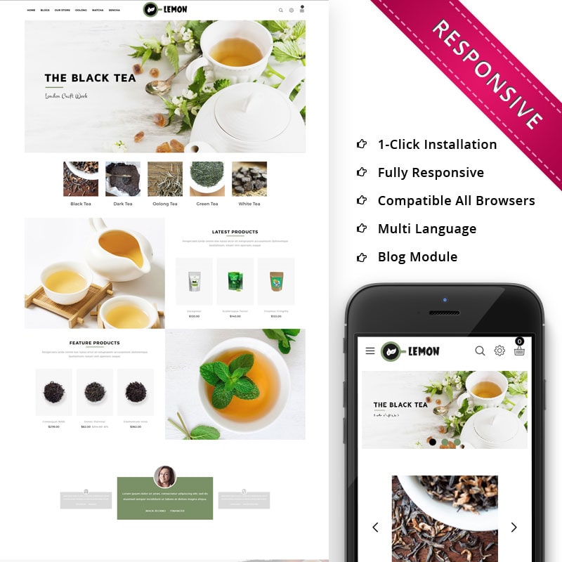 OpenCart шаблон Lemon - Beverage Store Responsive