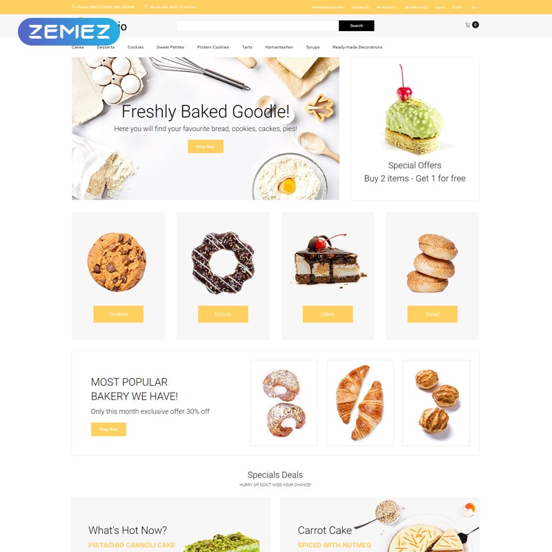 OpenCart шаблон Bakeio - Bakery eCommerce Creative