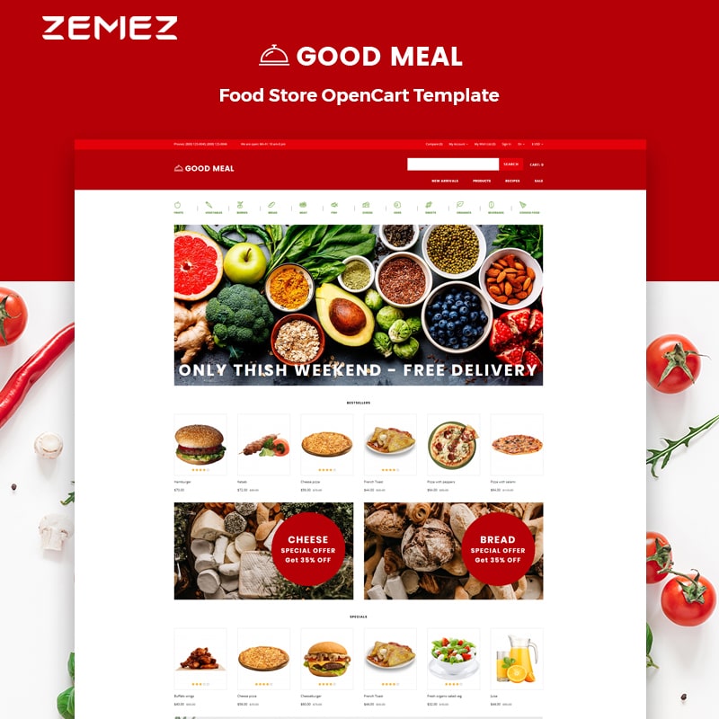 OpenCart шаблон Good Meal - Food Store Multipage Creative