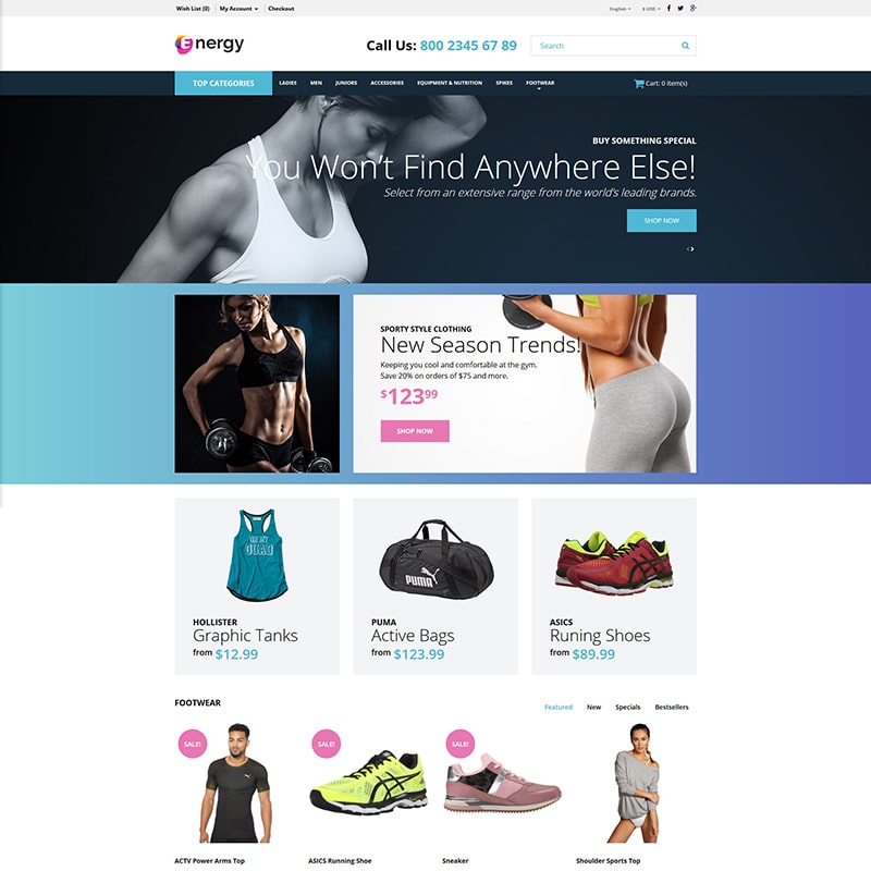 Адаптивный OpenCart шаблон №63803 на тему спортивный магазин