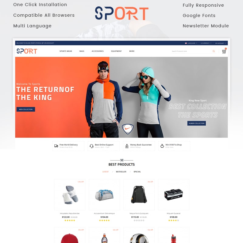 OpenCart шаблон Sports Store