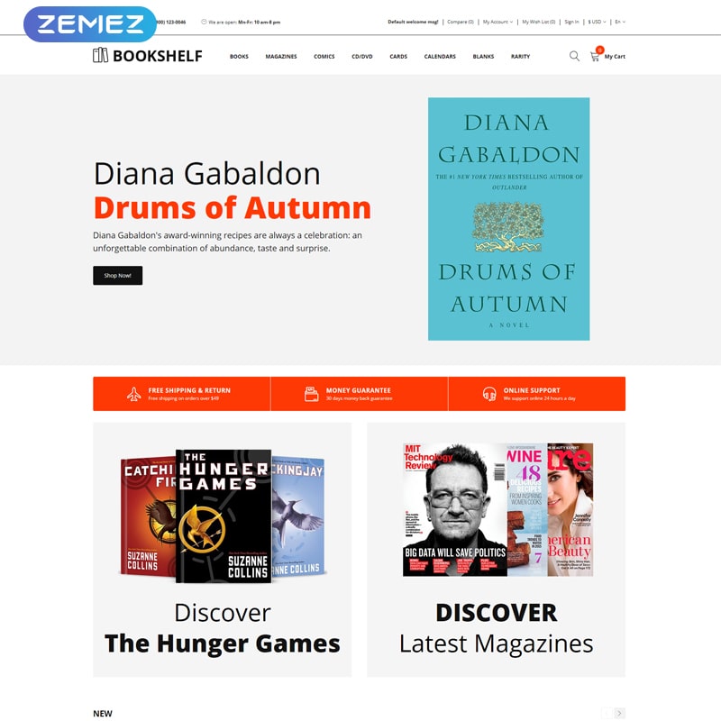 OpenCart шаблон Bookshelf - Books Clean