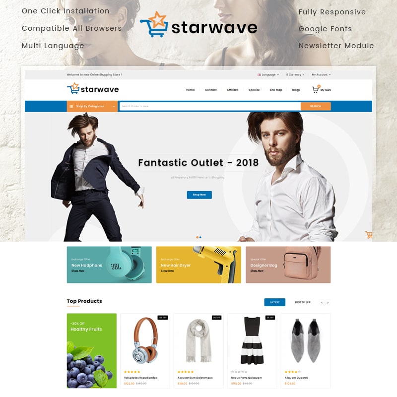 OpenCart шаблон Starwave - Multipurpose Store