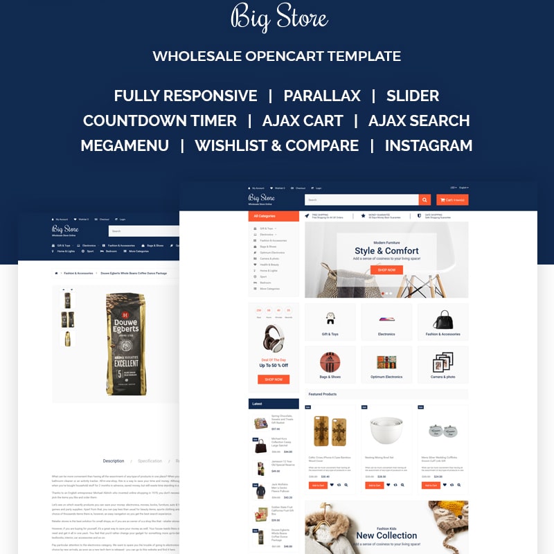 OpenCart шаблон Big Store - Elegant Wholesale Online Shop