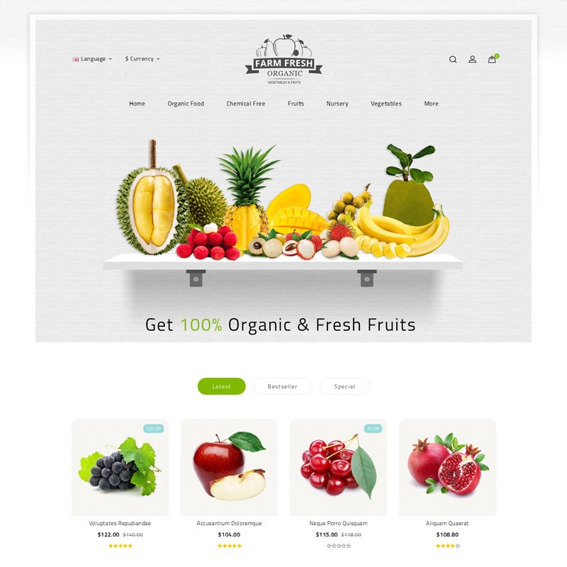 OpenCart шаблон Fresh Organic Store