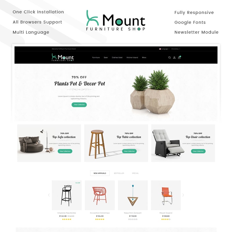 OpenCart шаблон Mount - Furniture Store