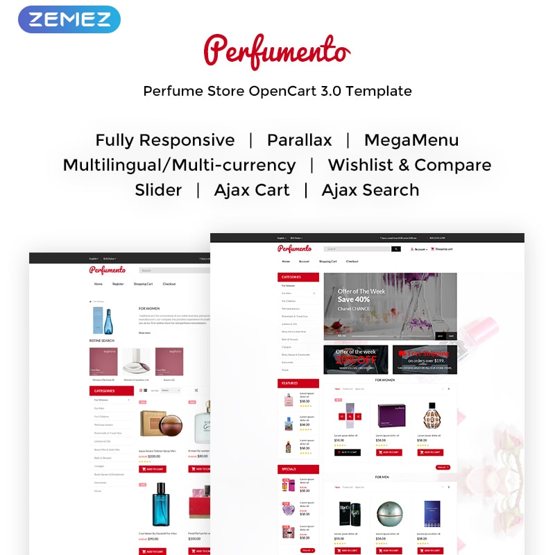 OpenCart шаблон Perfumento - Perfume Store