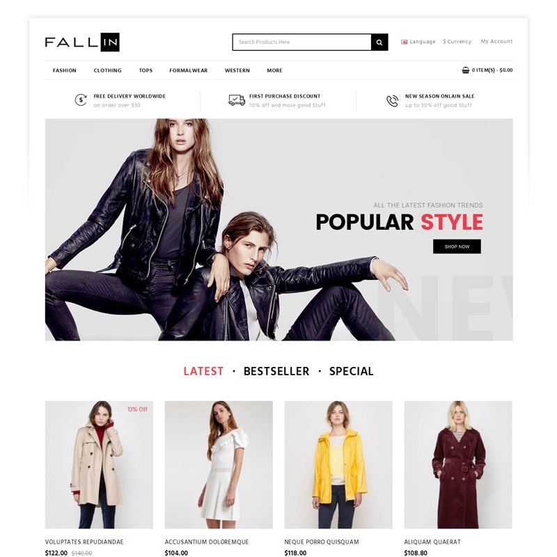 OpenCart шаблон Fallin - Fashion Store