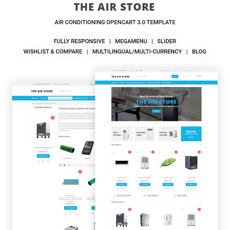 OpenCart шаблон The Air Store - Simple Air Conditioning Systems Online Shop