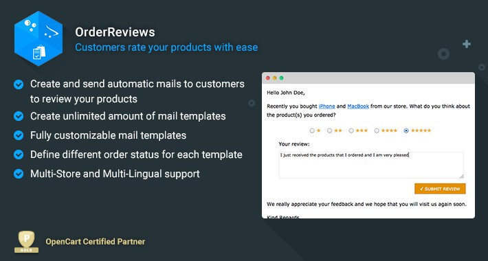 OrderReviews - Email Clients to Rate and Review Products