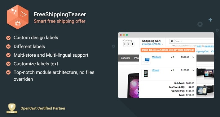 FreeShippingTeaser OpenCart - Smart free shipping offer