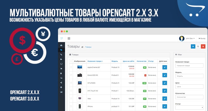 Мульти-валютные товары OpenCart 2.x 3.x