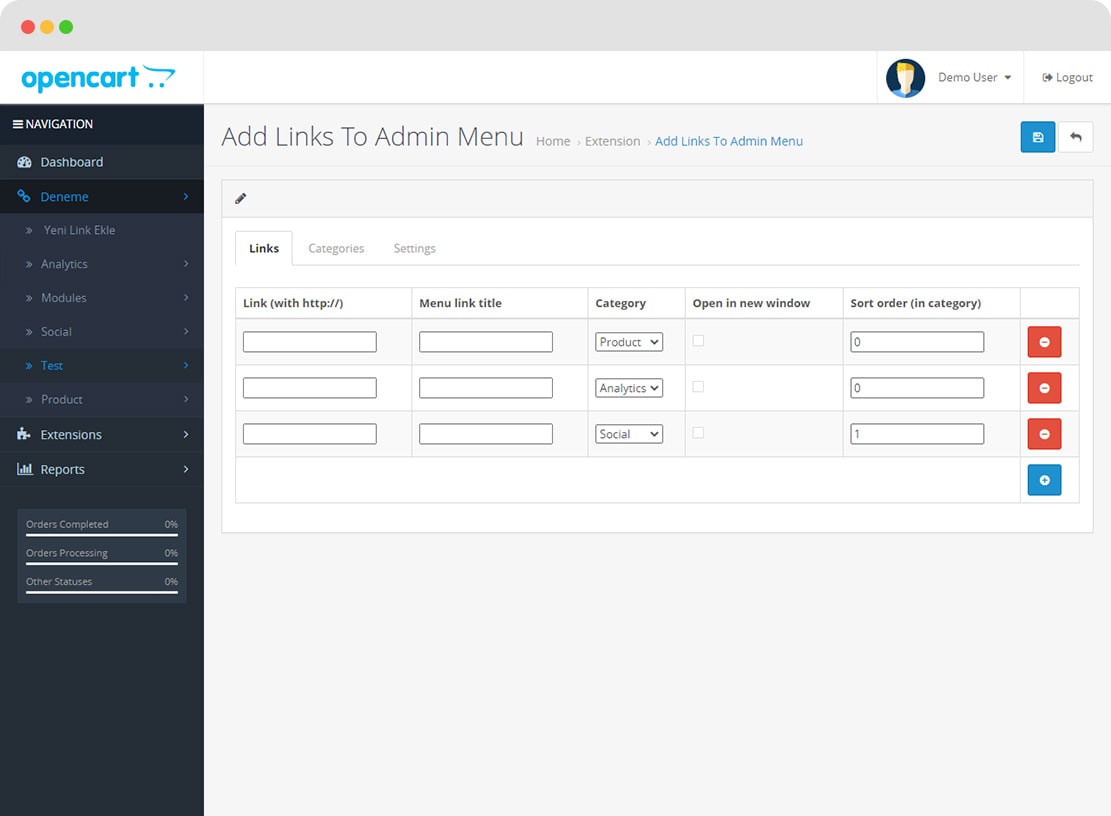 Add Links To Admin Menu OpenCart 3.0
