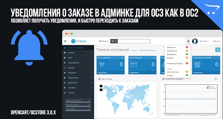 Уведомления о заказе в админке для OC3 как в OC2